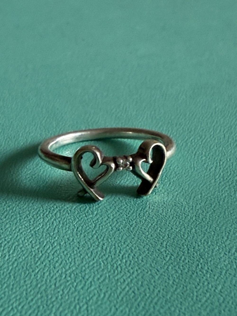 Tiffany & Co. Silver Double loving Heart promise Ring with diamond Accent Stone